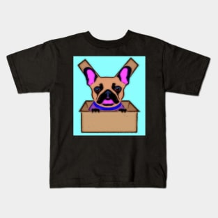 AI generated French Bulldog in cardboard box Kids T-Shirt